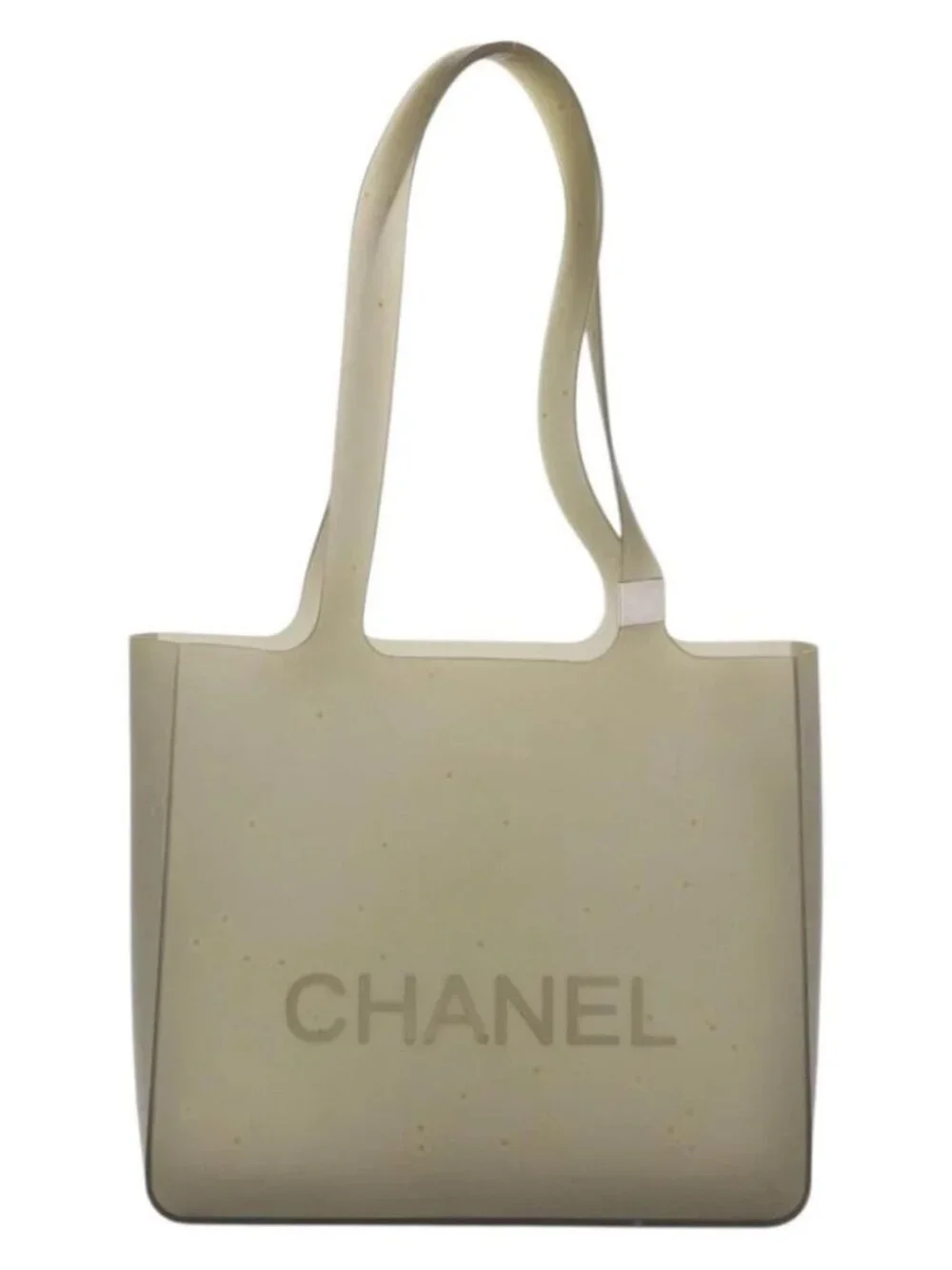 CHANEL Tote Bag Rubber Gray Silver CC Auth 176921